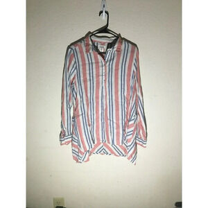 Womens Artisan NY 100% Linen Button Up Shirt Striped Blue Red White Size Medium